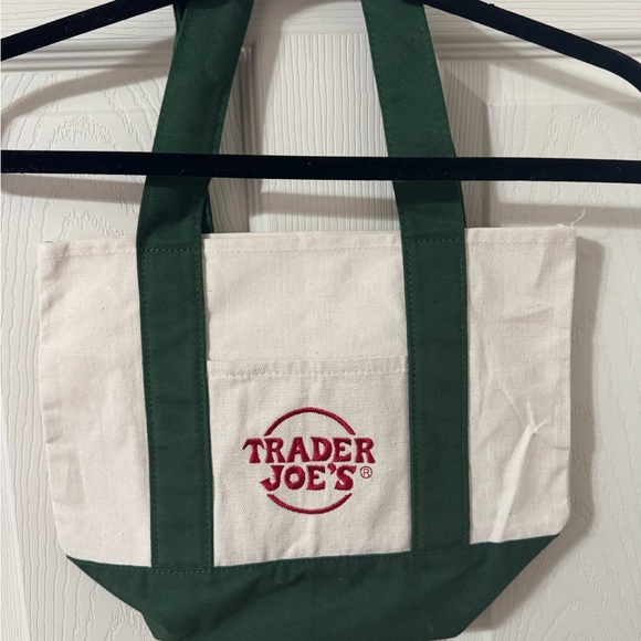 Trader Joe's Green and White Mini Canvas Tote Bag NEW!! - Picture 2 of 3
